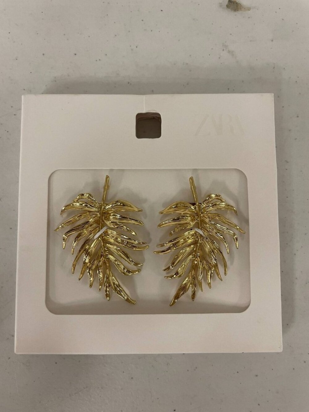 Zara Gold Tone Leaf Statement Earrings Tropical Palm Tree New